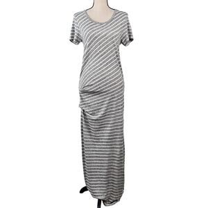 Standard James Perse Maxi Dress Gray Stripes Ruched Short Sleeve | Women's M